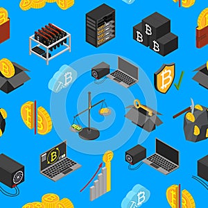 Cryptocurrency Mining Blockchain Seamless Pattern Background. Vector