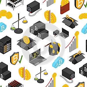 Cryptocurrency Mining Blockchain Seamless Pattern Background. Vector