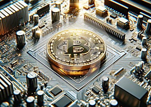 Cryptocurrency Mining Crypto Coins Digital Currency Personal Computer Internet Bitcoin Online Purchasing AI Generated