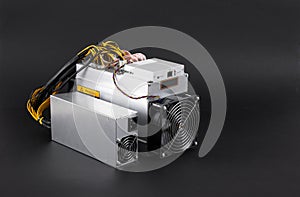 Cryptocurrency mining farm for bitcoin and altcoins mining on black