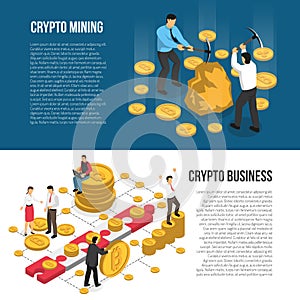Cryptocurrency Mining Business Isometric Banners