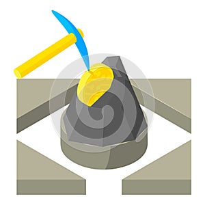 Cryptocurrency mining icon isometric vector. Pickaxe mines coin in mountain icon