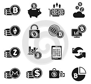 Cryptocurrency and mining icon set