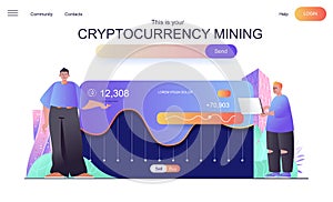 Cryptocurrency mining web concept for landing page