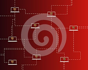 Cryptocurrency Nem blockchain network on red background