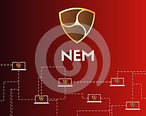Cryptocurrency Nem blockchain network on red background