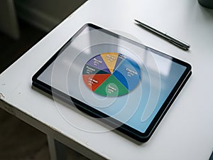 Cryptocurrency Portfolio Allocation Visualization on Digital Tablet