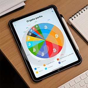 Cryptocurrency Portfolio Allocation Visualization on Digital Tablet