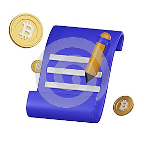 Cryptocurrency Regulation Document Concept with Bitcoin 3d Icon