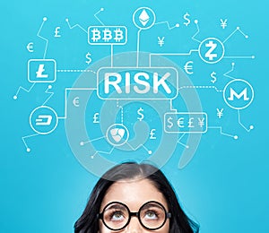 Cryptocurrency risk theme with young woman