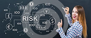 Cryptocurrency risk theme with young woman