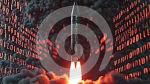 Cryptocurrency Rocket Launch Binary Code Space Exploration Technology Innovation