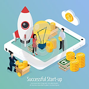 Cryptocurrency Successful Startup Isometric Composition