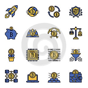 Cryptocurrency symbols colored thin line icon set 1.