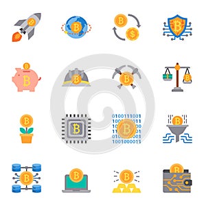 Cryptocurrency symbols flat color icon set 1.