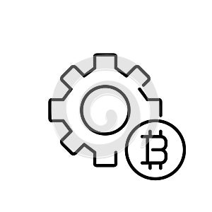 Cryptocurrency technology innovation. Cogwheel and bitcoin. Pixel perfect vector icon
