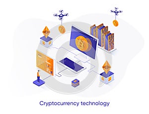 Cryptocurrency technology isometric web banner.