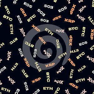 Cryptocurrency tickers - seamless pattern. Tickers: Bitcoin BTC, Ripple XRP, Ethereum ETH, EOS, Stellar XLM photo