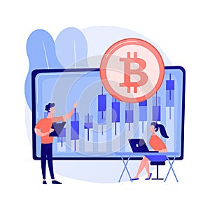 Cryptocurrency trading desk abstract concept vector illustration.