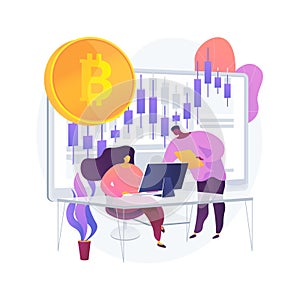 Cryptocurrency trading desk abstract concept vector illustration.