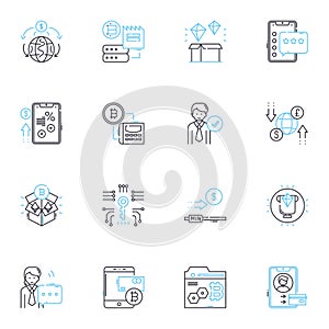 Cryptocurrency trading linear icons set. Bitcoin, Blockchain, Altcoins, HODL, Mining, Wallets, Ethereum line vector and