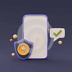 Cryptocurrency transaction security concept .3d rendering