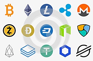 Cryptocurrency vector icon set on white background