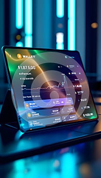 Cryptocurrency Wallet Displaying Bitcoin, Ethereum, and Cardano Portfolio Values on a Modern Tablet photo