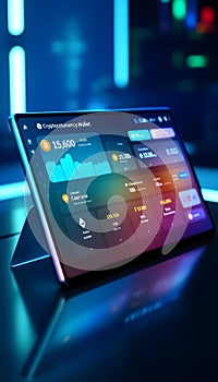 Cryptocurrency Wallet Interface Displaying Bitcoin Ethereum Cardano and other Digital Assets on a Modern Tablet Device photo