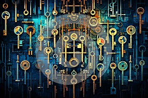 Cryptographic keys background, Generative AI