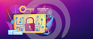 Cryptography and encryption concept banner header.