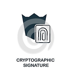 Cryptographic Signature icon. Monochrome style design from crypto currency icon collection. UI. Pixel perfect simple pictogram cry