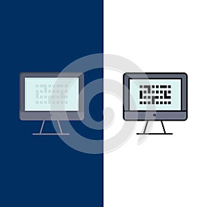 Cryptography, Data, Ddos, Encryption, Information, Problem  Icons. Flat and Line Filled Icon Set Vector Blue Background