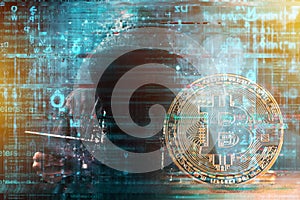 Cryptojacking concept, Computer hacker and Bitcoin cryptocurrenc