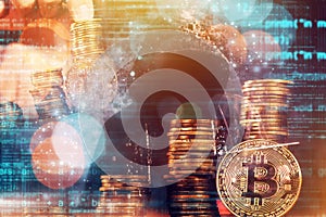 Cryptojacking concept, Computer hacker and Bitcoin cryptocurrency