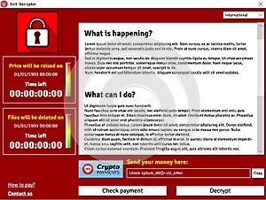 Cryptolocker virus interface window showing infected data deleting timer