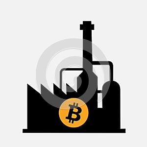 Cryptomining - industrial factory, plant and power house for mining and production of crypto currency and Bitcoin.