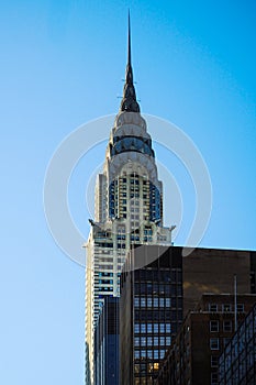 Crysler building New York Manhattan blue sky skyscraper peak