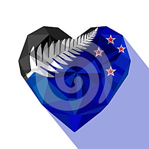 Crysta jewelry New Zealand`s heart with the flag of New Zealand, silver fern.