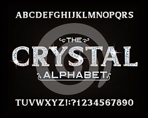 Crystal alphabet font. Luxury diamond letters and numbers with gold bevel.