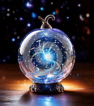 A crystal apple glowing with an inner light, illustration