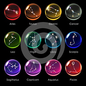 Crystal ball 12 Horoscopes rainbow color