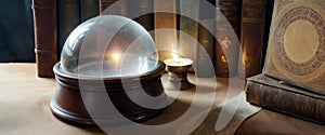 Crystal Ball and Ancient Tomes on Desk