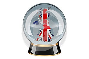 Crystal ball with British map. Forecasting and prediction for the Great Britain, concept. 3D rendering