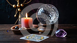 Crystal Ball with Candle and Tarot Card