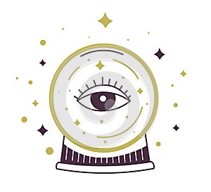 Crystal ball with eye, magic symbol with stars