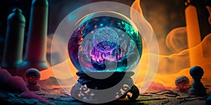 Crystal ball with glowing mist and mysterious symbols Generative AI