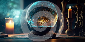 Crystal ball with glowing mist and mysterious symbols Generative AI