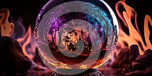 Crystal ball with glowing mist and mysterious symbols Generative AI