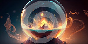 Crystal ball with glowing mist and mysterious symbols Generative AI